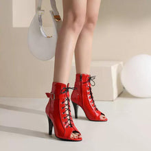 Peep Lace Up Patent Shot Boots For Small Feet MS197