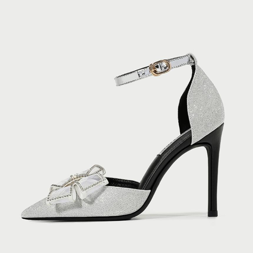 Petite Lace Mesh Heels With Bow Tie GS338
