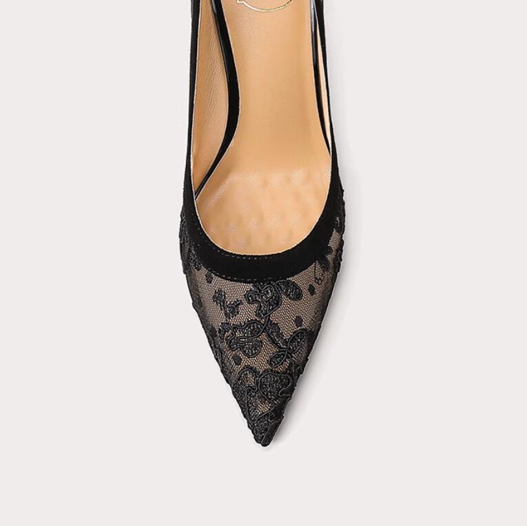 black dress heels for women Petite Black Lace Mesh Dress Heels For Women TS16 US4(eu34)=UK2(220mm) / 6cm