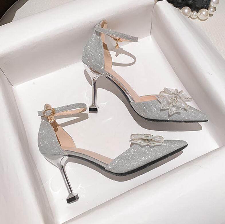 Petite Feet Women's Glitter Dress Heels ES93 US1(Eu30)=UK11(200mm) / Silver / 7cm