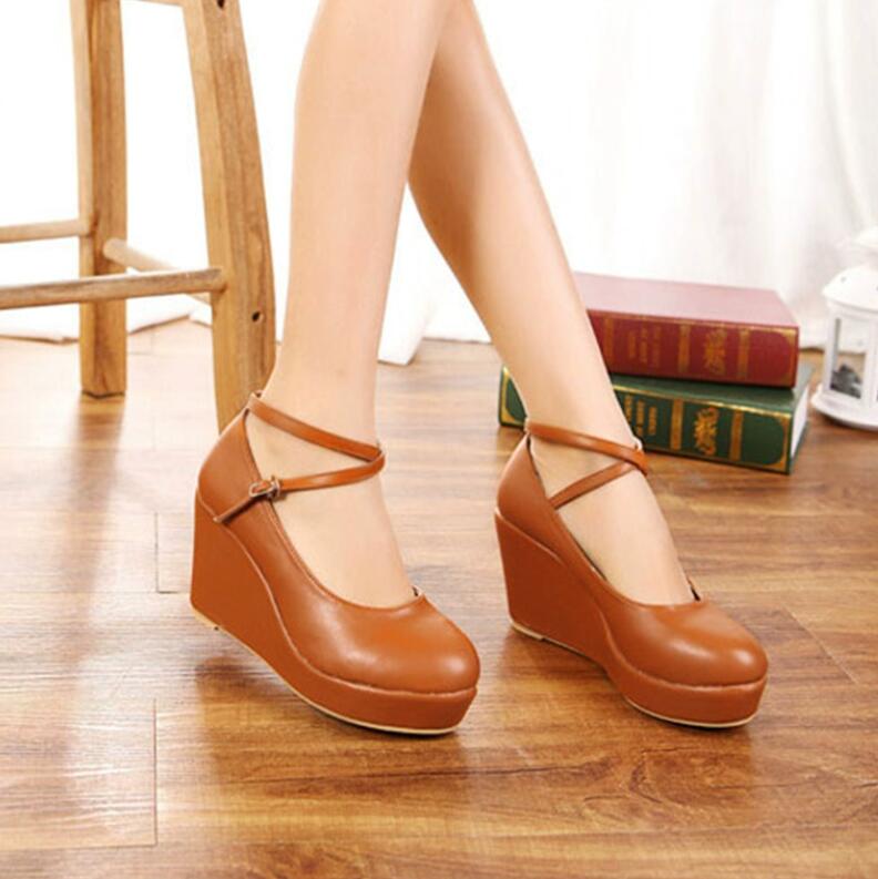 women's wedge heel dress shoes Petite Ankle Cross Strap Wedge Heel Shoes For Women ES111 US3(eu33)=UK1(215mm) / Black