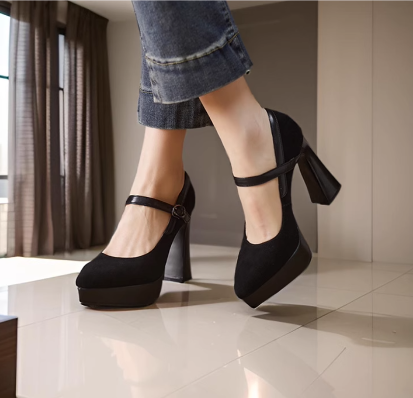 Petite Chunky Heel Pump Shoes AP97