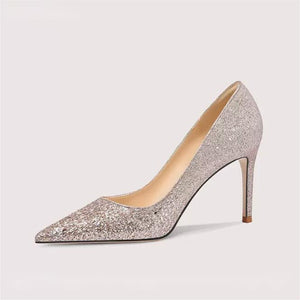 Pointed Glitter Heel Dress Shoes For Petite Feet MS356