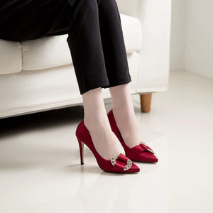 Small Feet Silk Satin High Heels With Rhinestone Buckle MS320