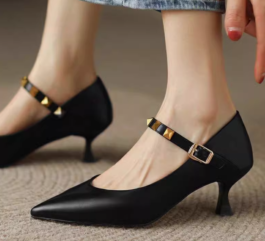 Women's Pointy Stud Low Heel Shoes TS206 US1.5(eu31)=UK12(205mm) / Orange