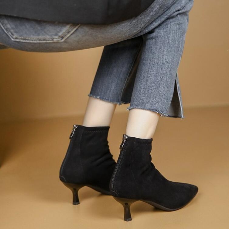 靴 melt the lady pointed skinny short boots Amazon.com | MERUMOTE Women's Black Leather Ankle Boots Low Heels