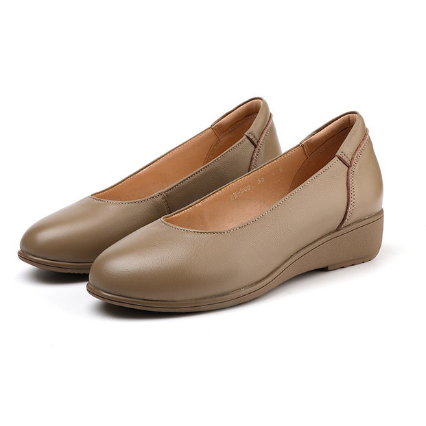 womens brown dress shoes low heel Small Size Wedge Low Heel Leather Work Shoes TS486