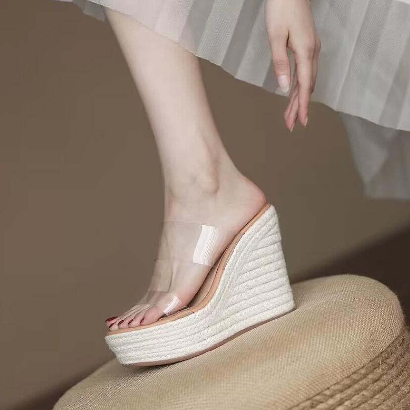 Clear Strap Open Toe Wedge Sandals US4.5 For Sale - AstarShoes