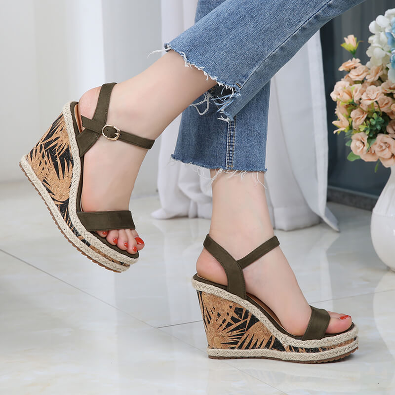 2019 Glitter Beads Girls Wedge Heels Platform Ankle Strap Sandals Womens  Shoes