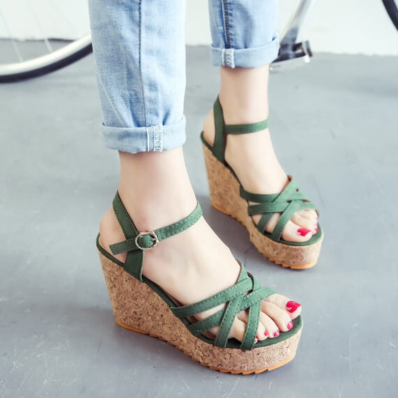 Ladies low heel wedge sandals online
