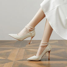 Beige Silk Satin Metal Heel Dress Pumps For Small Feet MS270