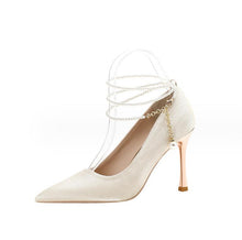 Beige Silk Satin Metal Heel Dress Pumps For Small Feet MS270