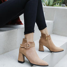 Chunky Heel Ankle Buckle Suede Boots For Small Feet MS285