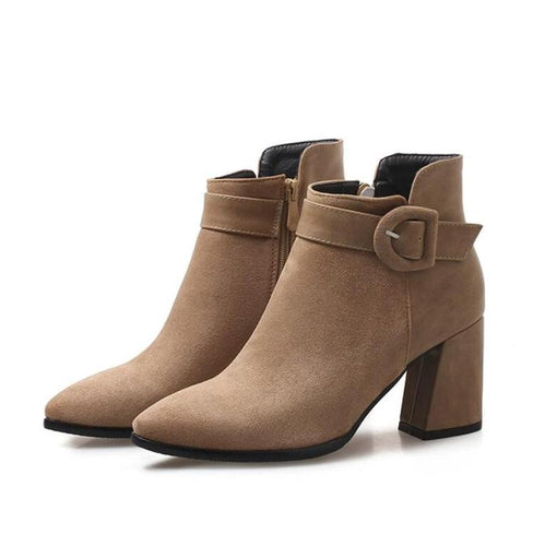 Chunky Heel Ankle Buckle Suede Boots For Small Feet MS285