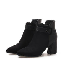 Chunky Heel Ankle Buckle Suede Boots For Small Feet MS285