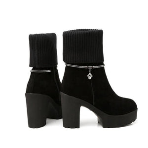 Chunky High Heel Platform Boots For Petite Feet Ladies ES129