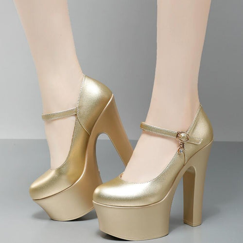 Chunky High Heel Platform Pump Shoes For Small Feet MS280