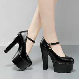 Chunky High Heel Platform Pump Shoes For Small Feet MS280