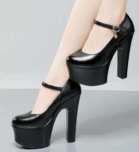 Chunky High Heel Platform Pump Shoes For Small Feet MS280