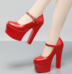 Chunky High Heel Platform Pump Shoes For Small Feet MS280