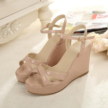 Cross Strap Patent Wedge Sandals For Petite Feet MS168