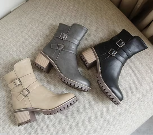 Women's Petite Size Block Heel Short Boots GR21