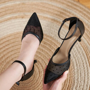 Lace Mesh Ankle Strap Heels For Petite Feet ES120