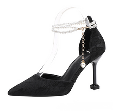 Lace Mesh Pearl Ankle Strap Heels For Petite Feet MS262
