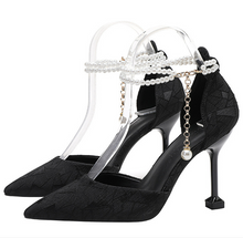Lace Mesh Pearl Ankle Strap Heels For Petite Feet MS262