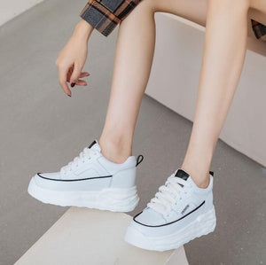 Lace Up Thicksole Leather Sneakers For Petite Feet MS96