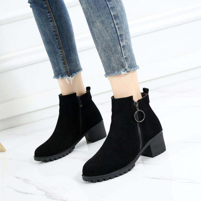 Ladies Petite Block Heeled Short Boots DS293