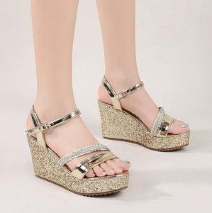 Ladies Small Feet Glitter Wedge Heel Sandals MS381