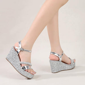 Ladies Small Feet Glitter Wedge Heel Sandals MS381