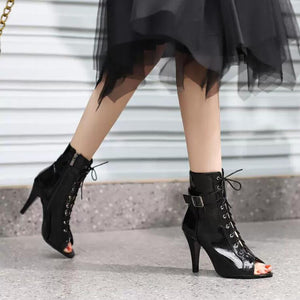 Peep Lace Up Patent Shot Boots For Small Feet MS197