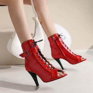 Peep Lace Up Patent Shot Boots For Small Feet MS197