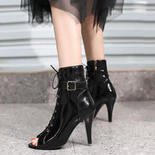 Peep Lace Up Patent Shot Boots For Small Feet MS197