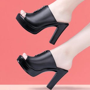 Peep Platform Slip On Chunky Heel Sandals MS378