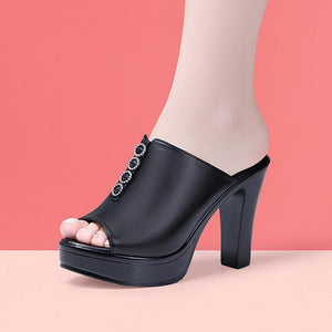 Peep Platform Slip On Chunky Heel Sandals MS378