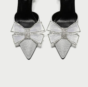 Petite Ankle Strap Glitter Dress Heels With Bow Tie(3/6/8/10cm Heel) GS393