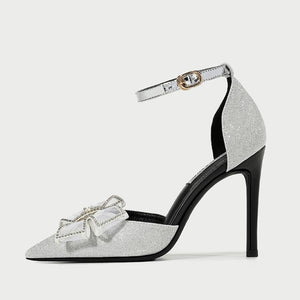 Petite Ankle Strap Glitter Dress Heels With Bow Tie(3/6/8/10cm Heel) GS393