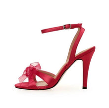 Petite Ankle Strap Silk Satin Dress Heels With Bow Tie MS223