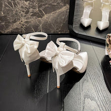 Petite Ankle Strap White Satin Heels With Back Bow Tie MS235