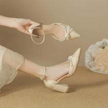 Petite Beige Satin Shoes With Pearl Strap SS2611
