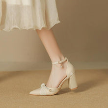 Petite Beige Satin Shoes With Pearl Strap SS2611