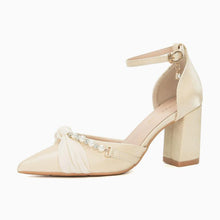 Petite Beige Satin Shoes With Pearl Strap SS2611