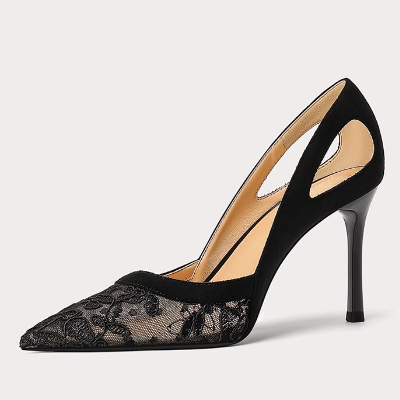 Petite Black Lace Mesh Dress Heels For Women TS16 US4(eu34)=UK2(220mm) / 6cm