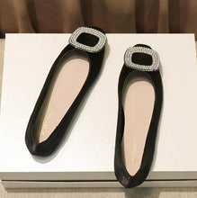 Petite Black Satin Rhinestone Buckle Flat Shoes SS27102