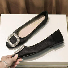 Petite Black Satin Rhinestone Buckle Flat Shoes SS27102