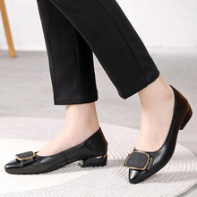 Petite Block Low Heel Leather Pump Shoes ES112