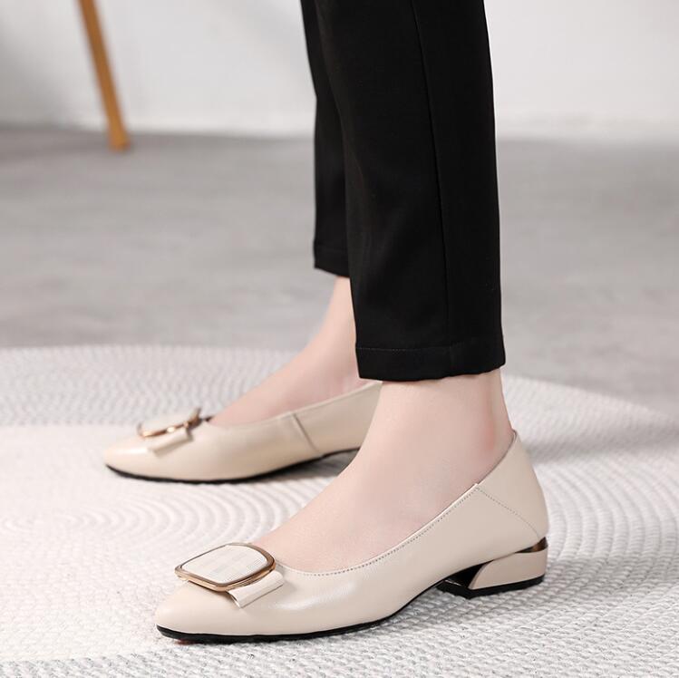 Petite Block Low Heel Leather Pump Shoes ES112